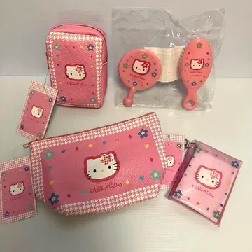 땡큐마트 키티 얼굴꽃 파우치 거울 브러쉬 케이스 카라비너