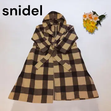 [ 새상품급 ] snidel 체크 무늬 후드 부착 롱 코트
