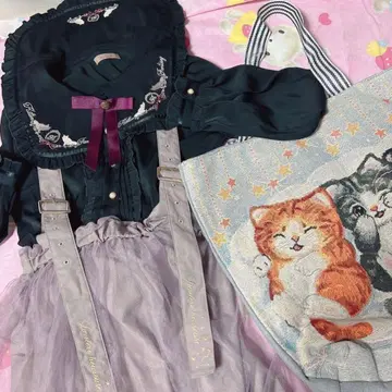 아마벨 고양이 고양이 긴팔 블라우스 백 스커트