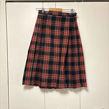 한국제 빨검 체크 플리츠 스커트