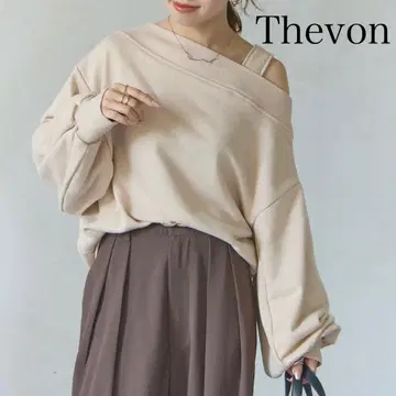 Thevon YUNA 기획 소매 자수 3WAY 원숄더 맨투맨 베이지