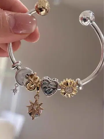 pandora 실버 골드 뱅글 참 포함