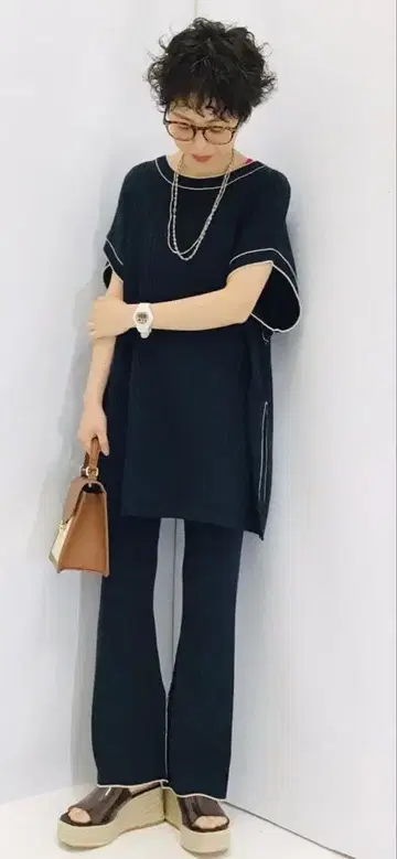 GU 네이비 리브 니트 셋업