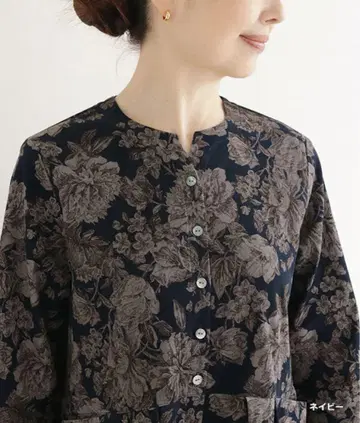 코듀로이 초화 무늬 롱 원피스