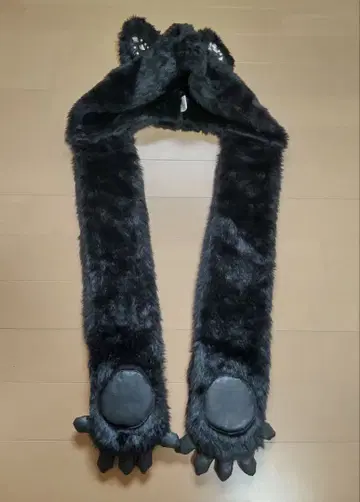 애니멀 후드 머플러 블랙 고양이 귀 스터드