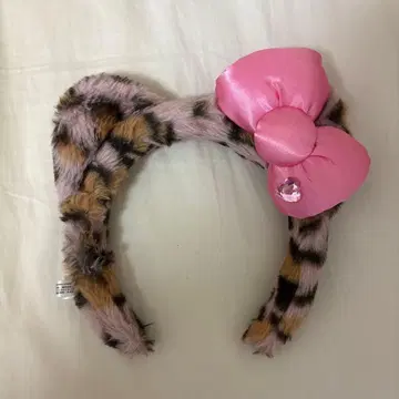 레오파드 무늬 핑크 리본 머리띠