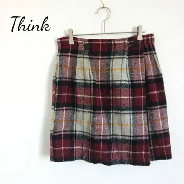 Think 울 혼방 체크 무늬 미니 스커트 랩 랩 스커트 일본제 기모