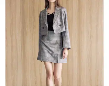 체크 미니 치마바지 자켓 & 치마바지 셋업