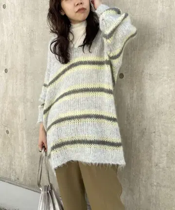 [ 새상품 ] 카프리슈 마쥬 모헤어 멀티 보더 풀오버