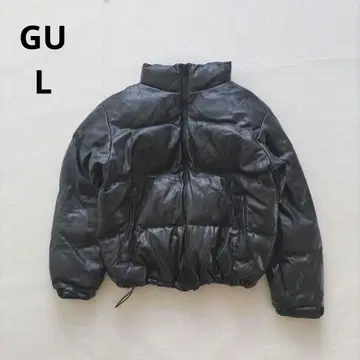 GU 히트 패디드 인조 가죽 블루종 블랙 다운 자켓 L