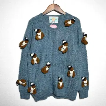 PINKHOUSE 핑크하우스 곰 모티브 손뜨개질 니트 가디건