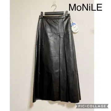 [ 새상품 ] 모니레 워셔블 에코 가죽 스커트 인조 가죽 허리밴딩 블랙