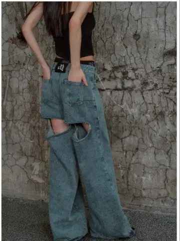 ANDWANG back cutout denim pants