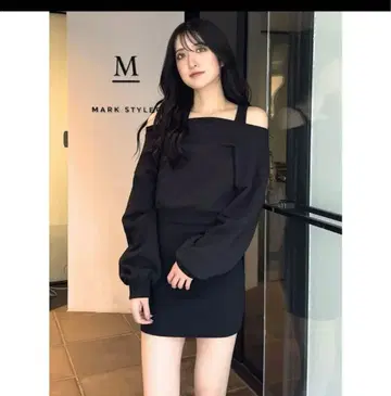 GYDA 오프숄더 숏 탑 레이어드 탱크 원피스 블랙