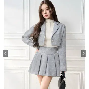 [ GRL ] 프리 라메 트위드 자켓 x 플리츠 미니 스커트 셋업