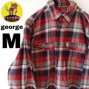 USA 구제 의류 george 플란넬 셔츠 M 오렌지 블랙 체크