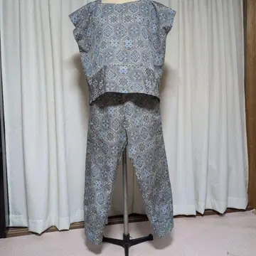 기모노 리메이크, 그레이와 파랑 무늬의 팬츠 셋업, 핸드메이드