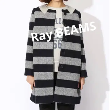 Ray BEAMS 보더 코트 네이비 x 그레이
