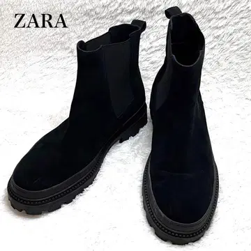 ZARA 자라 레더 첼시 부츠 트랙 밑창 스웨이드 블랙 44