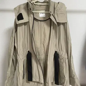 ZARA 자라 발수 마운틴 후드티 후드 부착 허리 리본 카키 S