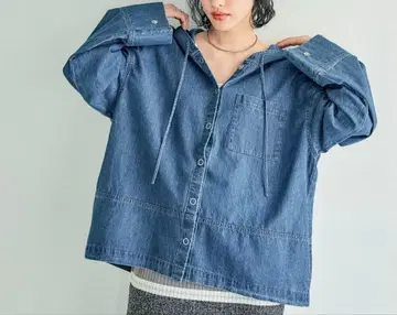 렙심 데님 버튼 후디 블루