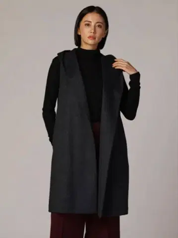 [ LAUTREAMONT ] 후드 부착 베스트 롱 코트 차콜 그레이
