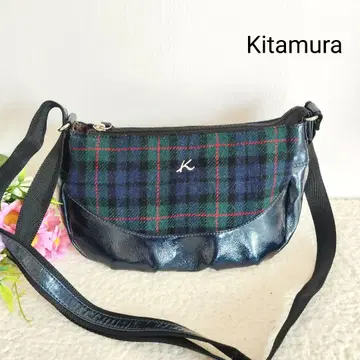 컨디션 최상 Kitamura 키타무라 숄더백 네이비 x 체크