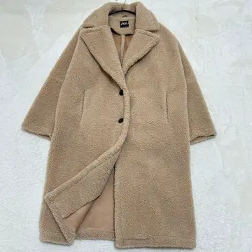 [ 미사용 ] 자라 보아 롱 코트 테디베어 오버 사이즈 베이지 L