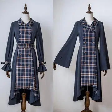 MASCATALE 트렌치 체크 벨트 원피스 청홍 majo