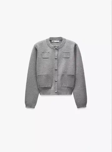 ZARA 플레인 니트 자켓 패디드 숄더