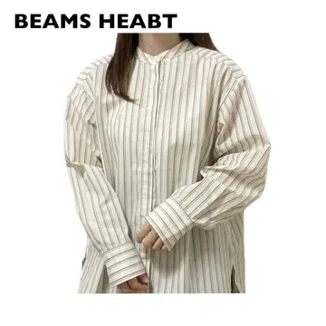 BEAMS HEART 빔즈하트 밴드 카라 오버 셔츠 스트라이프