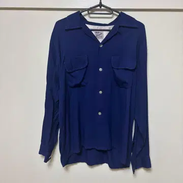 VINTAGE 50s Hampton 레이온 개버딘 셔츠 M NVY