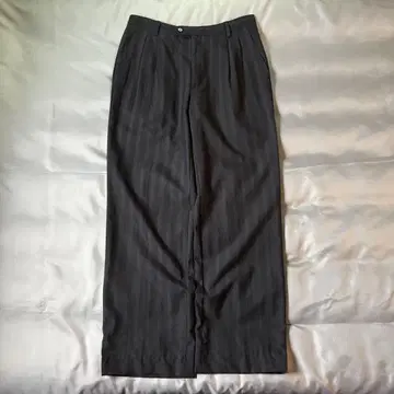 80s 90s 유로? 차콜 투 턱 짜임 스트라이프 와이드 슬랙스