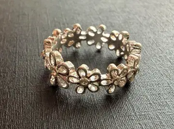 새상품 아쉬페프랑스 꽃 모티브 실버 컬러 스톤 부착 반지 11호