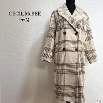 새상품급 CECIL McBEE 체크 무늬 롱 코트 M 사이즈