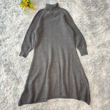 터틀넥 롱 원피스 [ F ] 그레이 리브 니트 사이 와스