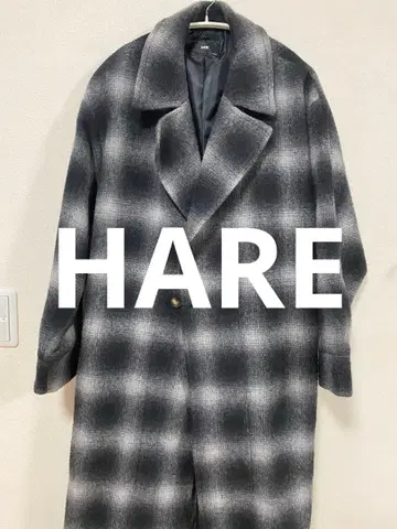 HARE 하레 그레이 블랙 체크 무늬 체스터 코트 S