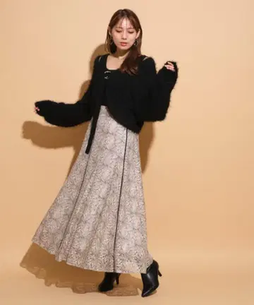Mystrada 라임 레이스 플레어 스커트