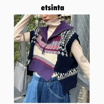 etsinta 에신타 자카드 하프 ZIP 베스트