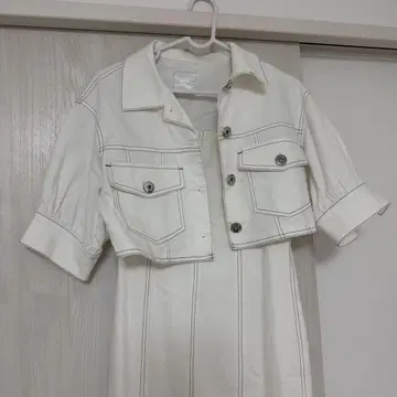 앙데팡당 데님 자켓 원피스 셋업 화이트