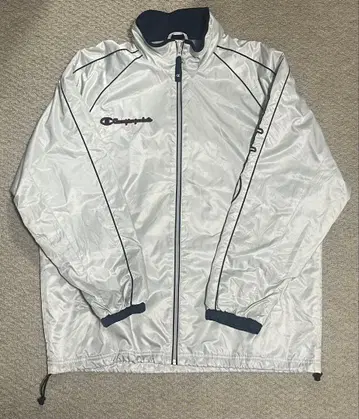 [ 레어 ] Champion 나일론 자켓 실버 드로 코드 부착 테크 계열