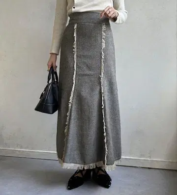 제본 헤링본 프린지 머메이드 스커트 브라운