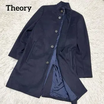 Theory 띠어리 울 캐시미어 혼방 고급 스탠드 카라 코트 네이비