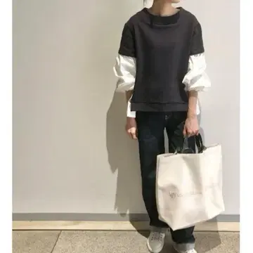 새상품급 BEARDSLEY 셔츠 콤비 티셔츠 블랙 F 긴팔