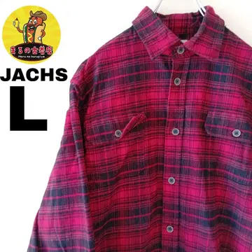 USA 구제 의류 JACHS 플란넬 셔츠 L 레드 블랙 체크