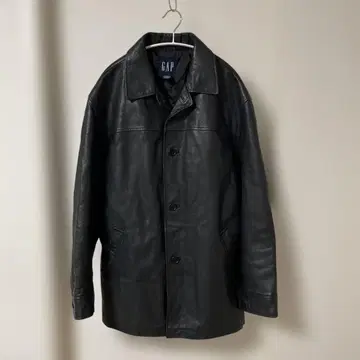GAP 블랙 가죽 카 코트 L 주름 가죽 90s