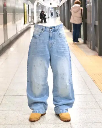 BELVET 배기 데님 라이트 블루