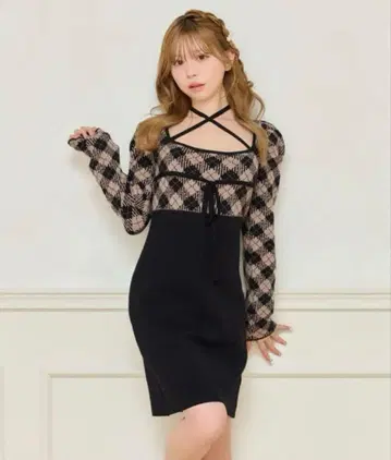 apres jour 아프레 주르 크로스 리본 니트 미니 원피스