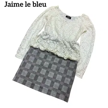 [ Jaime le bleu ] 셋업 화이트/그레이 체크 레이스 갸루