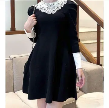 dazzlin 레이스 칼라 플레어 원피스 s 더즐린 블랙